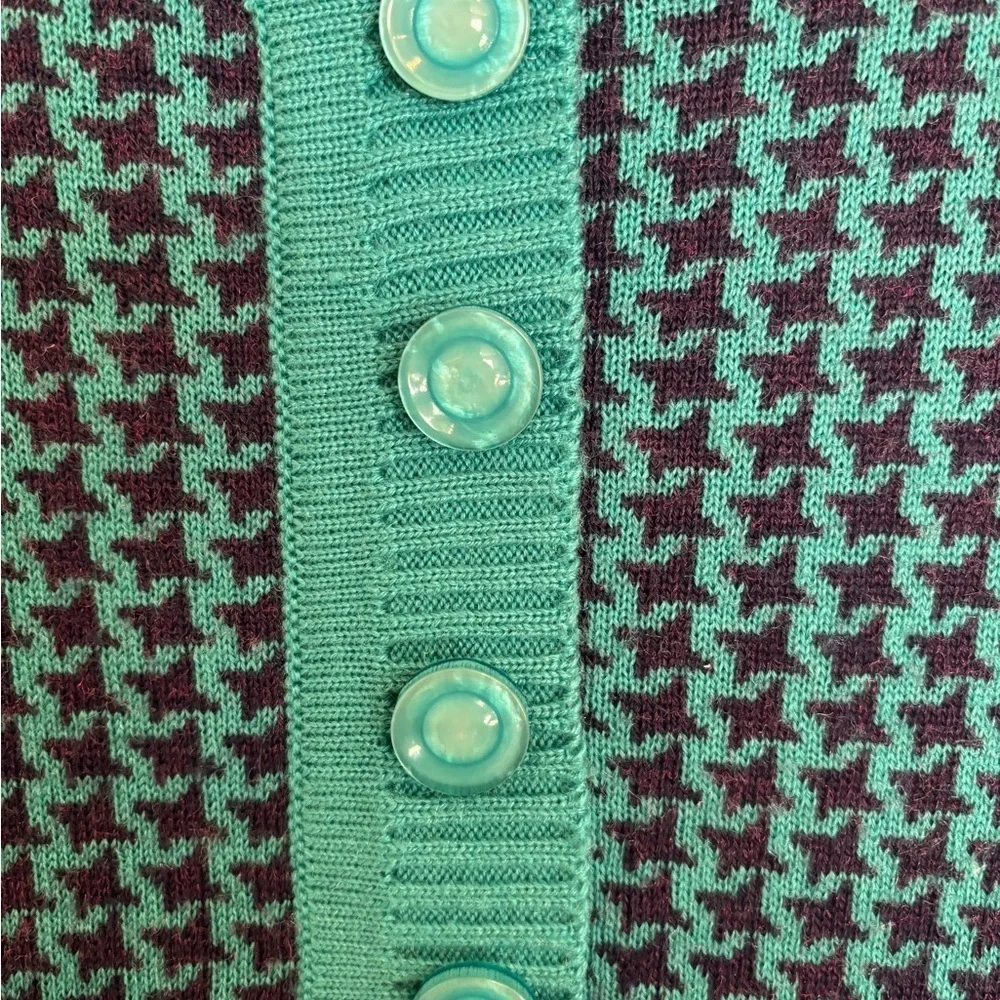 Vintage Teal Blue Henley Textured Geometric Knit Long Sleeve Tunic Sweater